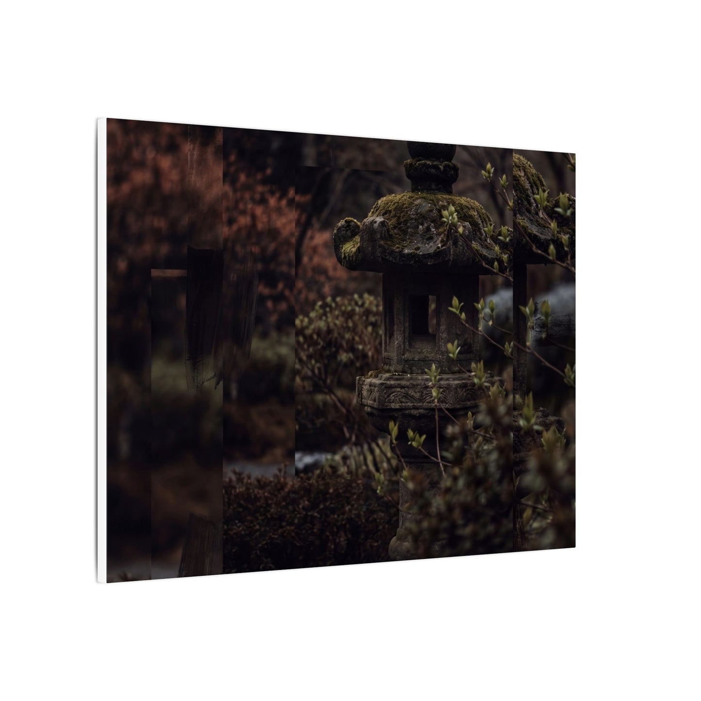 Stone Lantern Spring Canvas Art | Dark Japandi Bold Design