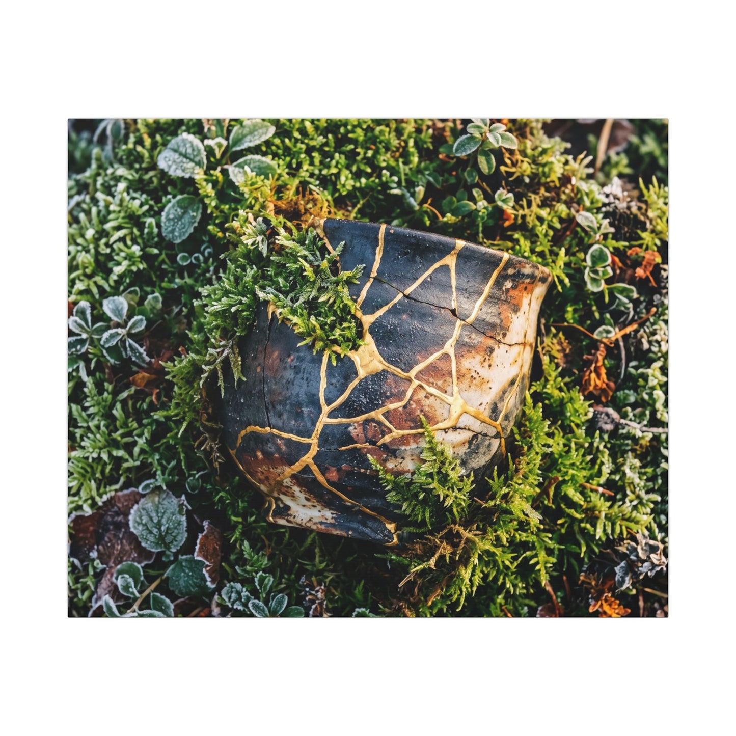 Artful Moss Close Up Canvas Art - Gold Repair Kintsugi