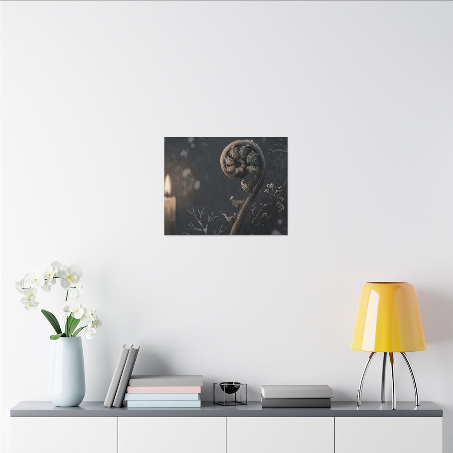 Candlelight Fern Unfurling Canvas Art - Japandi Ma