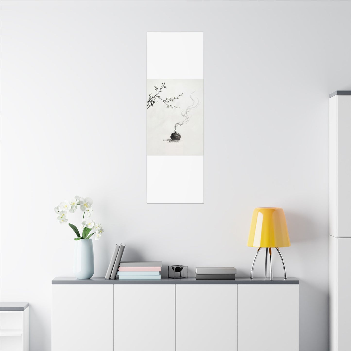Calm Incense Smoke Canvas Art - Sumi E Zen