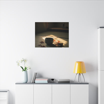 Dark Japandi Tea Ceremony in Golden Hour | Moody Minimal Canvas Art