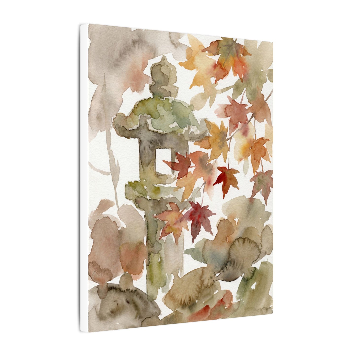 Stone Lantern Watercolor Canvas Art | Earthy Japandi Art