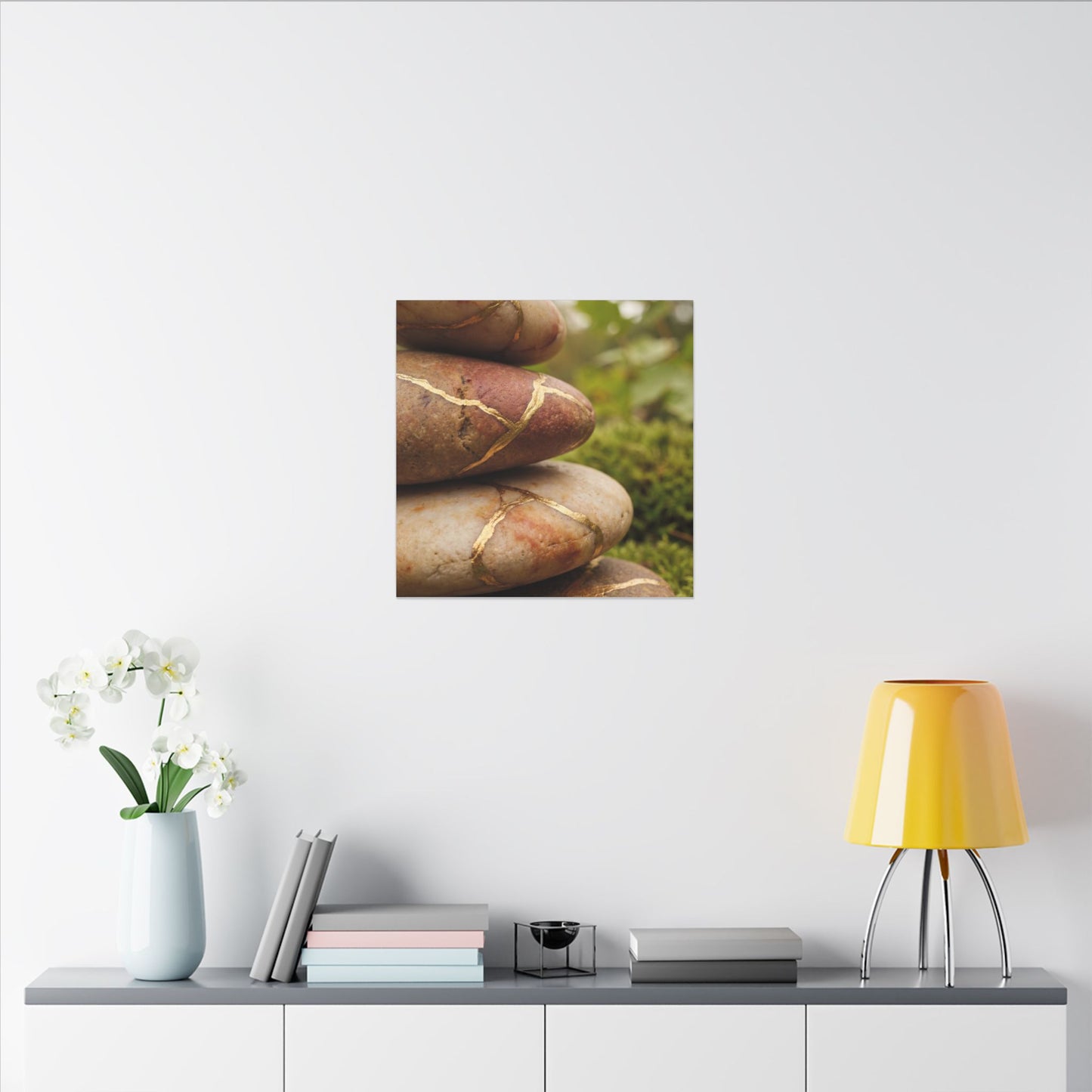River Stones Summer Canvas Art | Kintsugi Healing Design