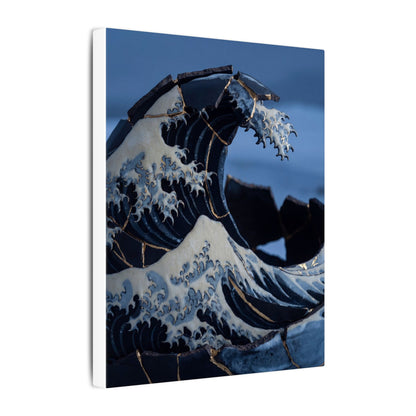 Ocean Wave Canvas Art | Winter Kintsugi Gold Repair Art