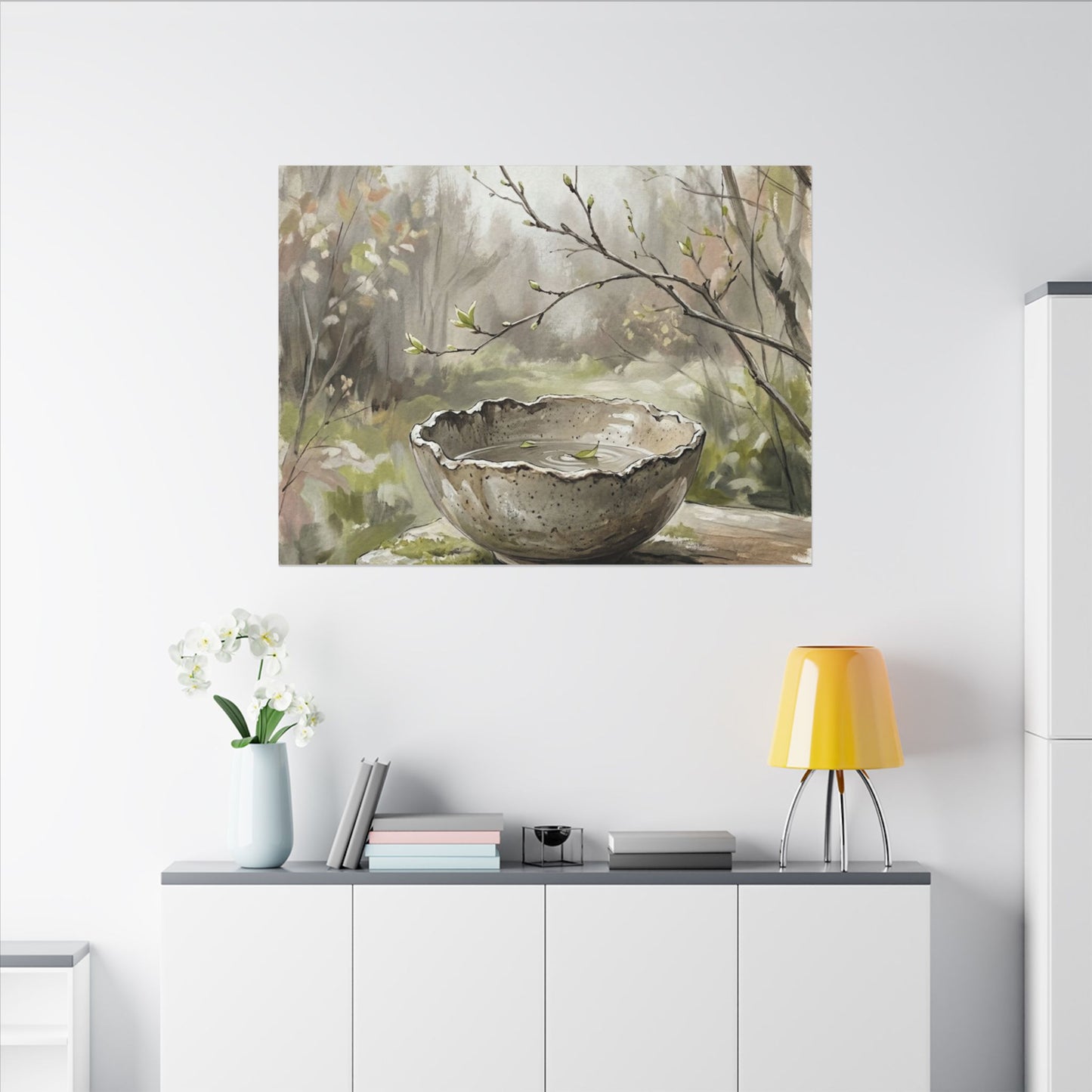 Japandi Ceramic Bowl in Overcast | Minimal Line Canvas Art
