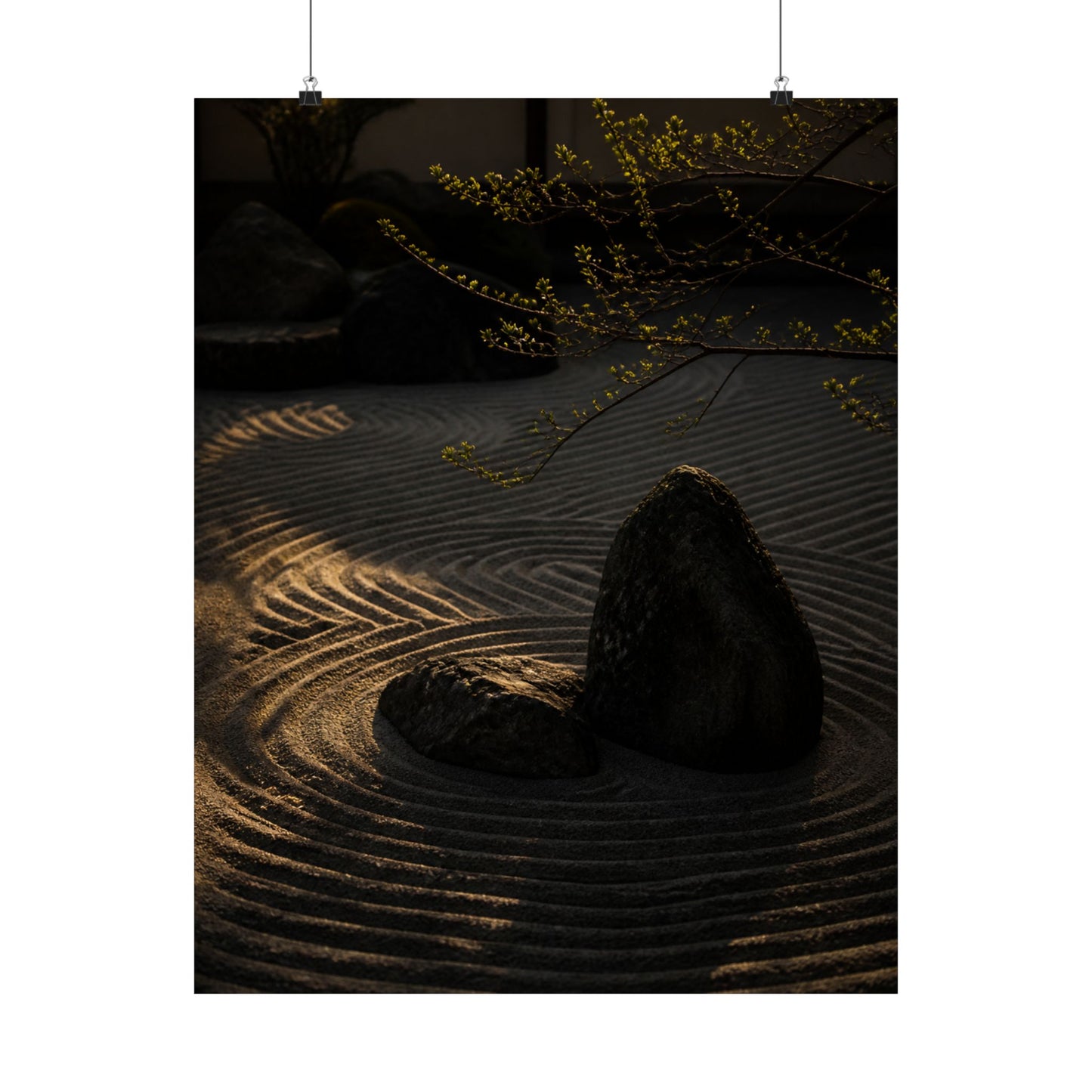 Golden Hour Rock Garden Wall Art Print - Dark Japandi Ma