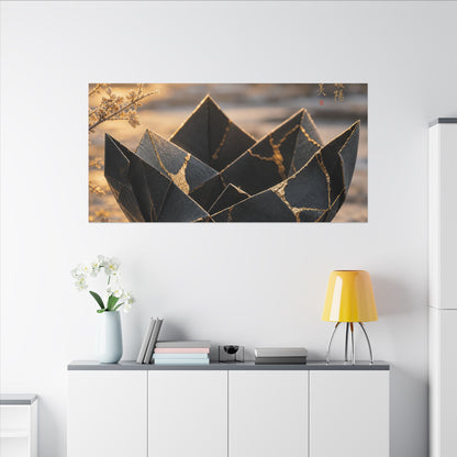 Kintsugi Paper Fold in Golden Hour | Gold Repair Canvas Art