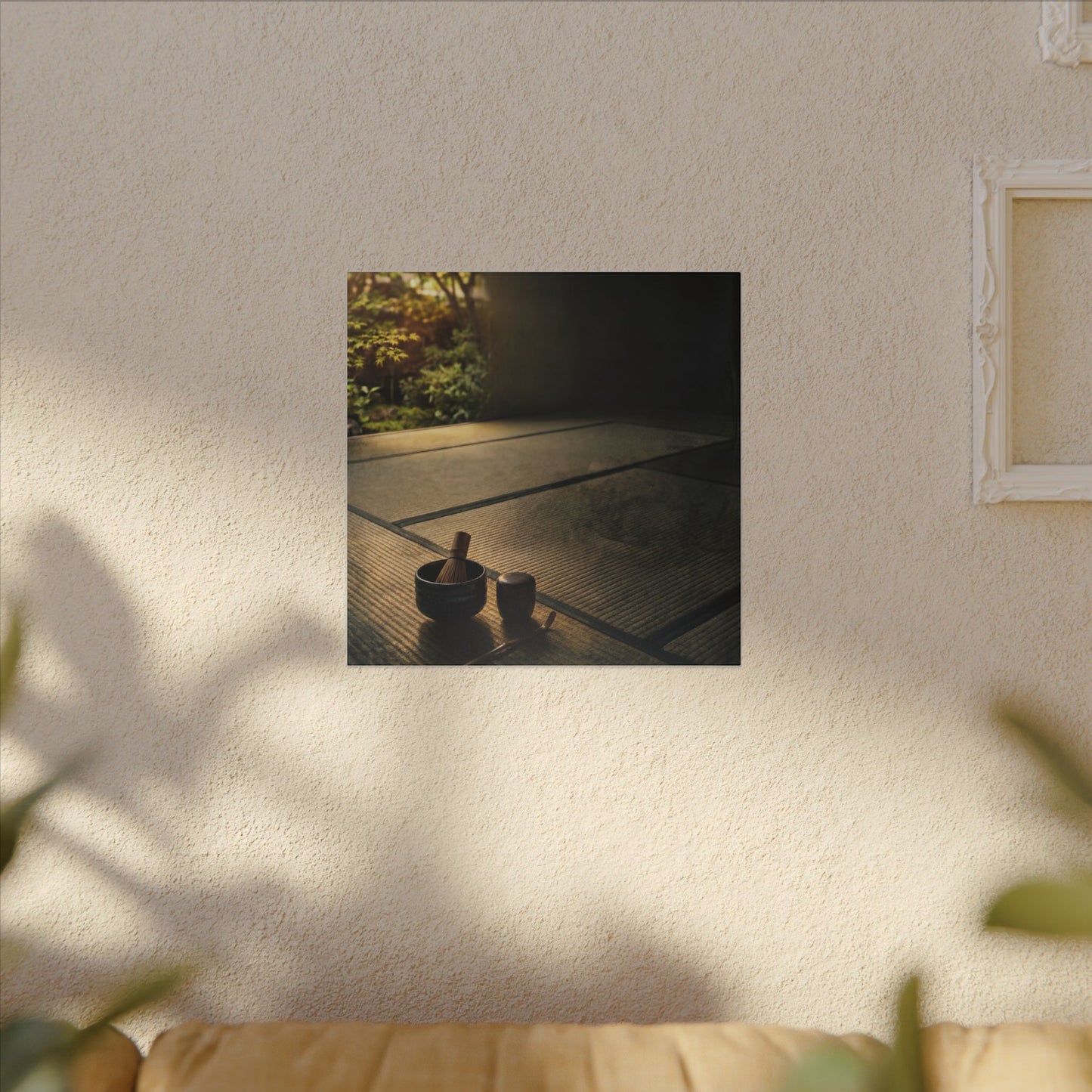 Dark Japandi Tea Ceremony in Golden Hour | Dark Texture Canvas Art