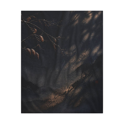 Atmospheric Silk Drape Canvas Art - Charcoal Ink Dark Japandi