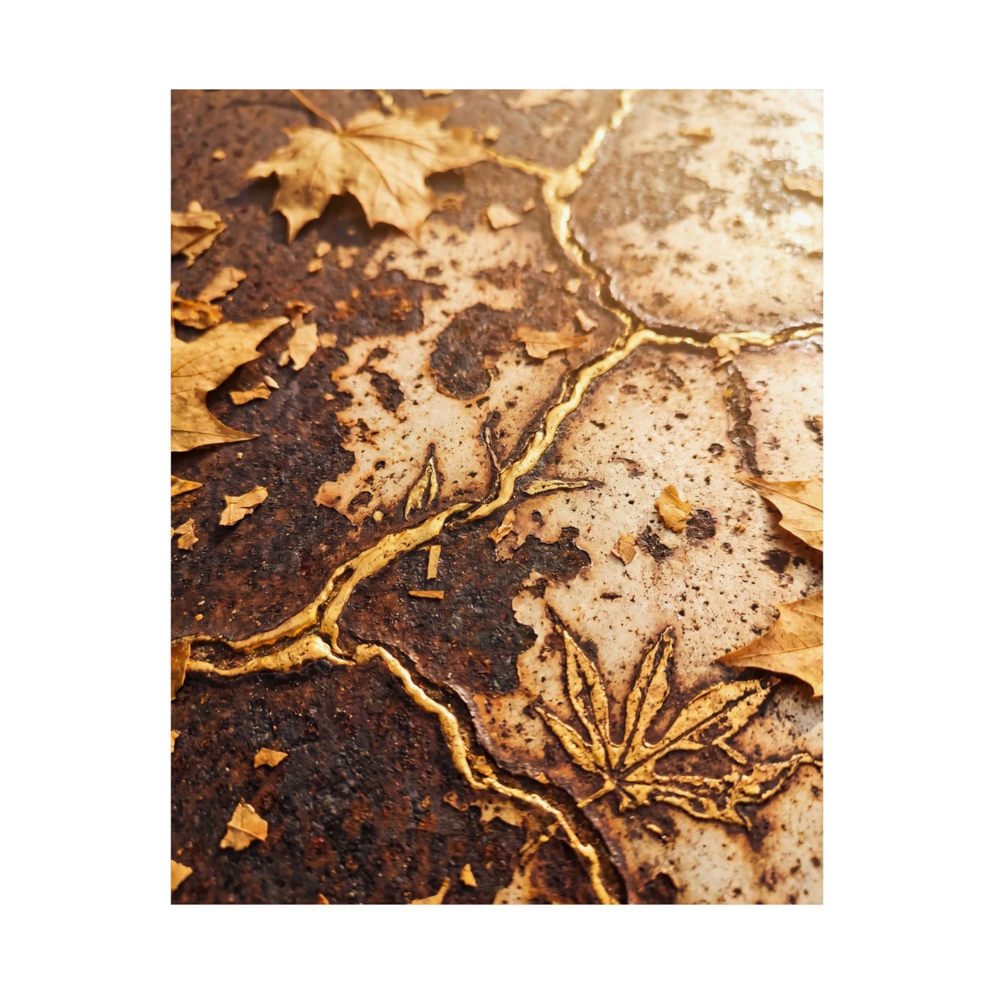 Rust Patina Wall Art Print | Autumn Kintsugi Gold Vein Art