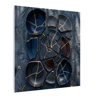 Dark Japandi Broken Pottery in Dappled | Shadow Zen Canvas Art