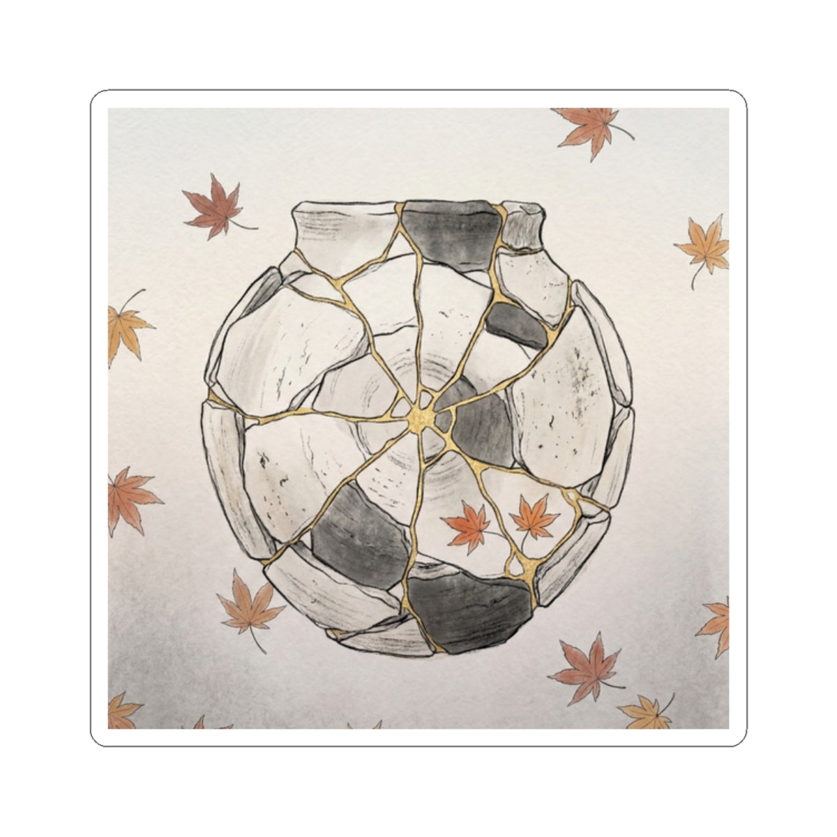 Autumn Broken Pottery Minimal Line Sticker | Neutral Decor Art Print