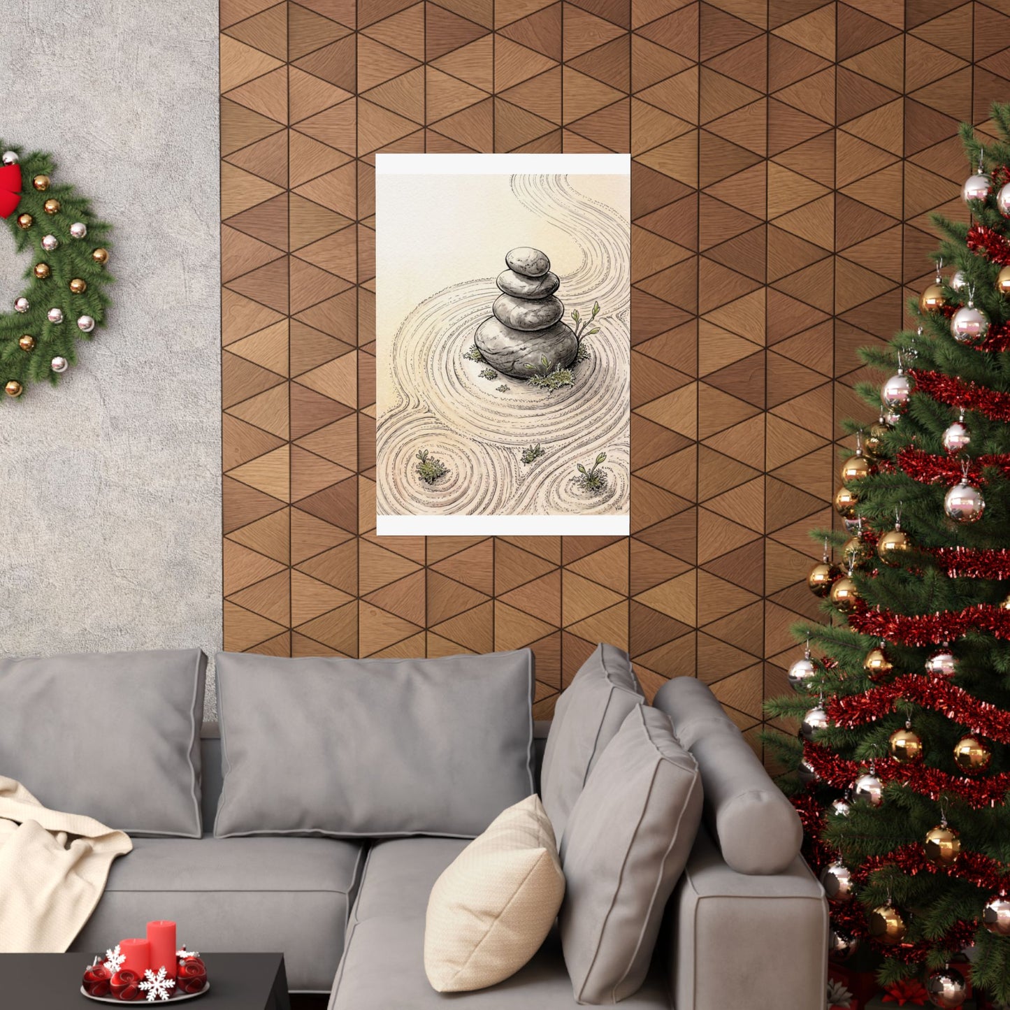 Ma River Stones Wall Art Print - Zen Karesansui