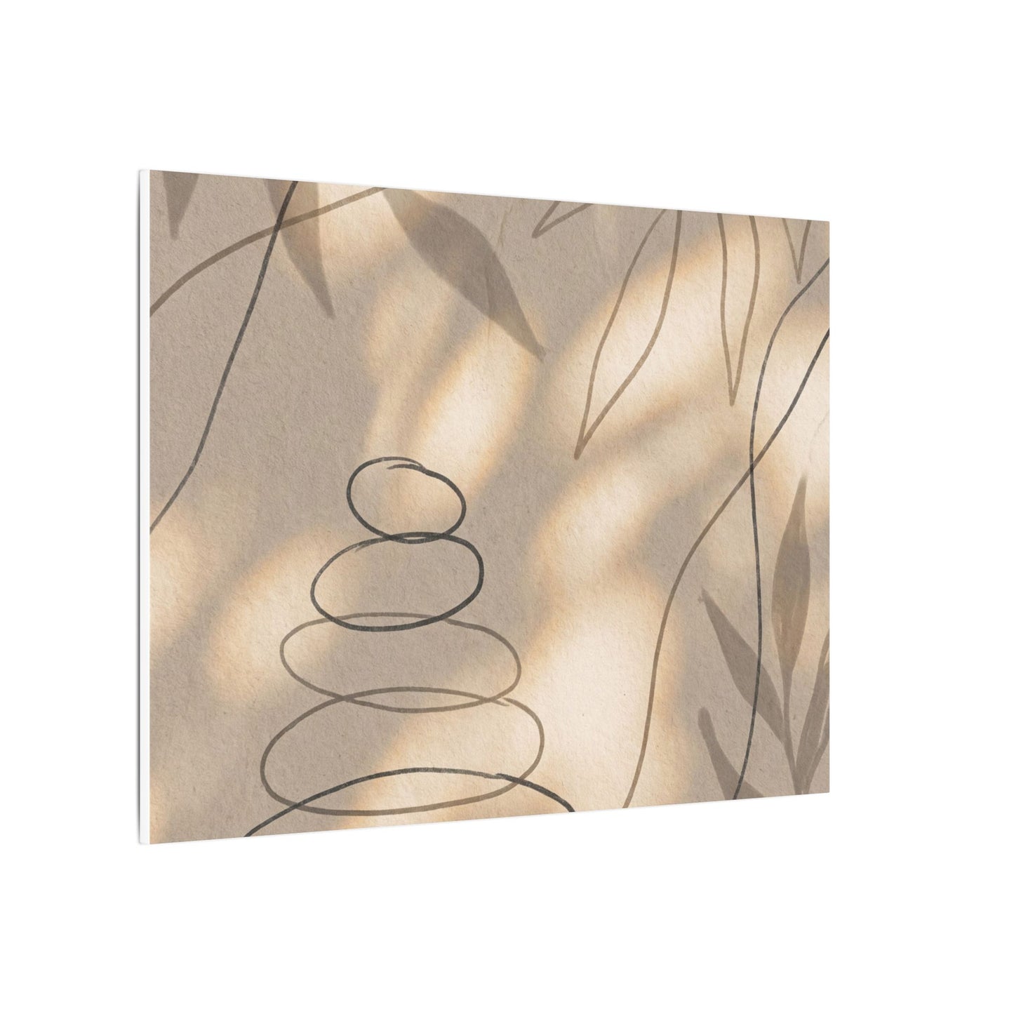 River Stones Minimal Line Canvas Art | Earthy Japandi Art