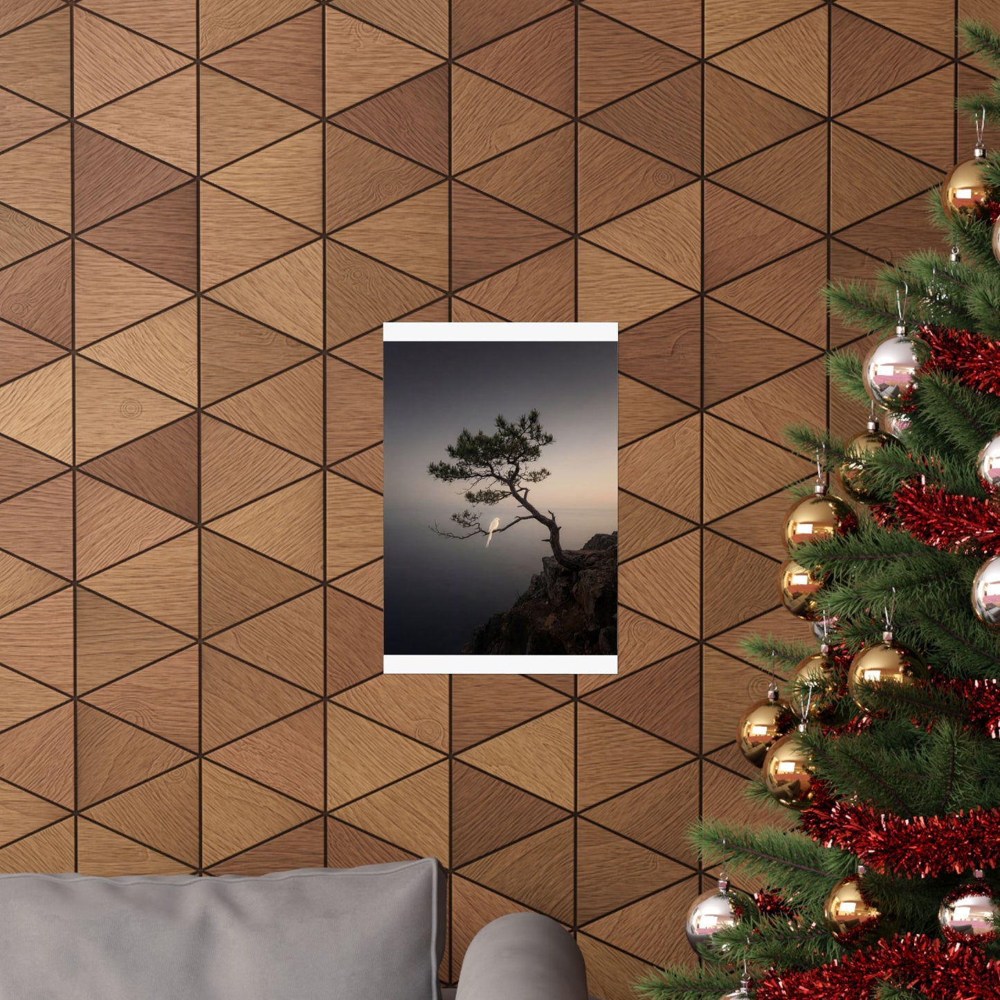 Moody Pine Tree Wall Art Print - Moody Minimal Dark Japandi