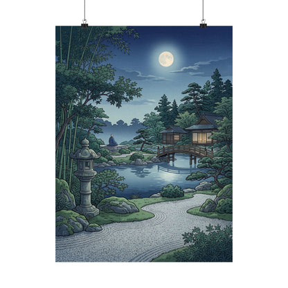 Kanso Moonlit Garden Wall Art Print - Zen Ukiyo E Inspired