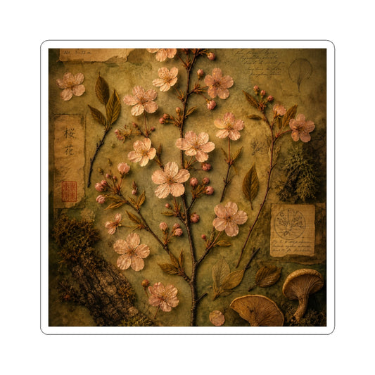 Cottagecore Cherry Blossom in Candlelight | Herbarium Sticker