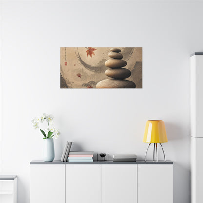Japandi River Stones in Candlelight | Japanese Pattern Canvas Art