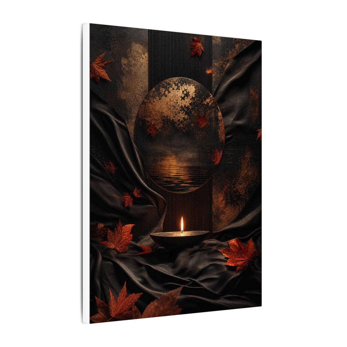 Silk Drape Autumn Canvas Art | Dark Japandi Moody Design