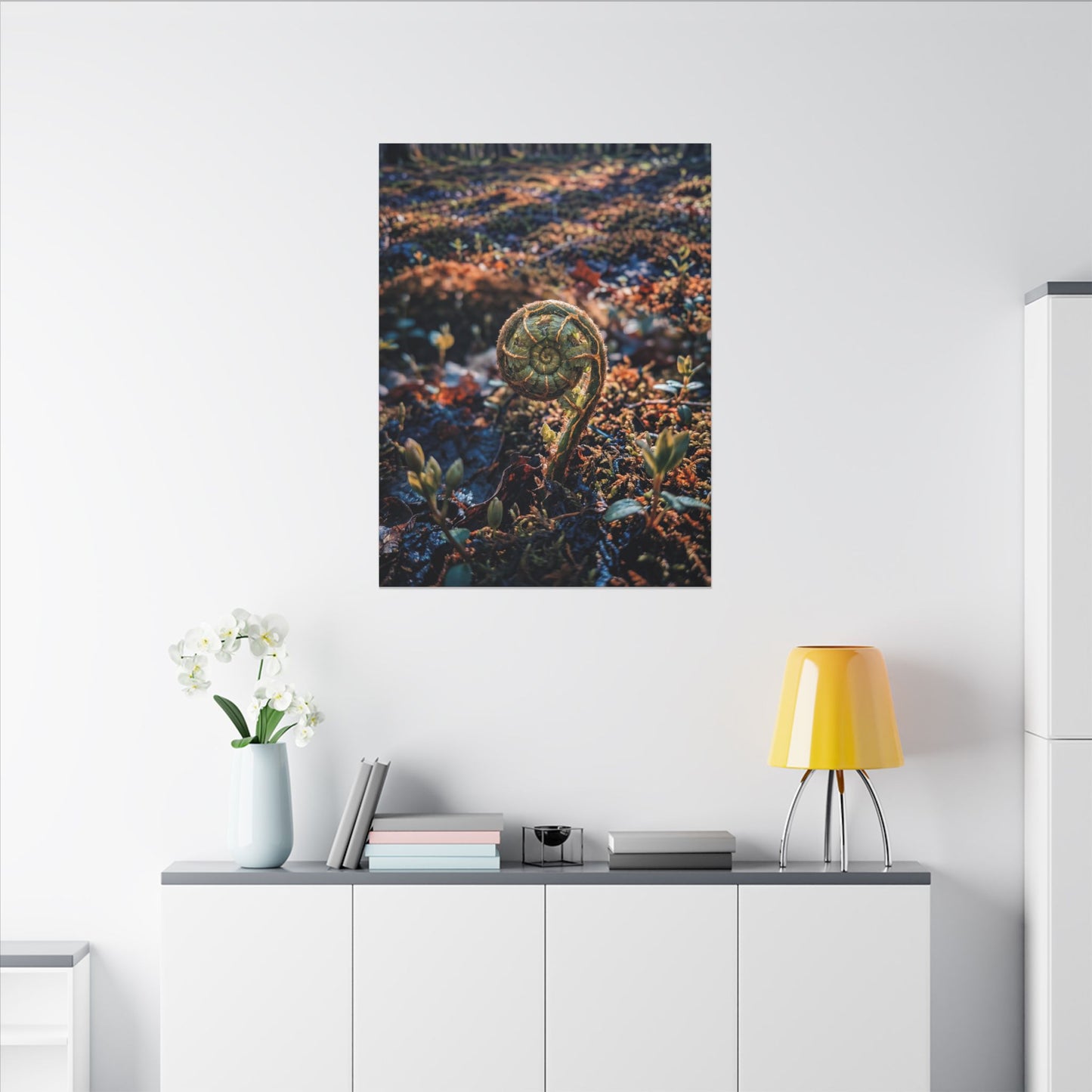 Kintsugi Fern Unfurling in Dappled | Gold Vein Canvas Art