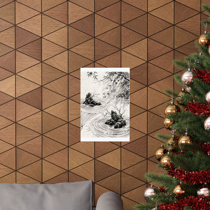 Winter Rock Garden Sumi E Wall Art Print | Serene Decor