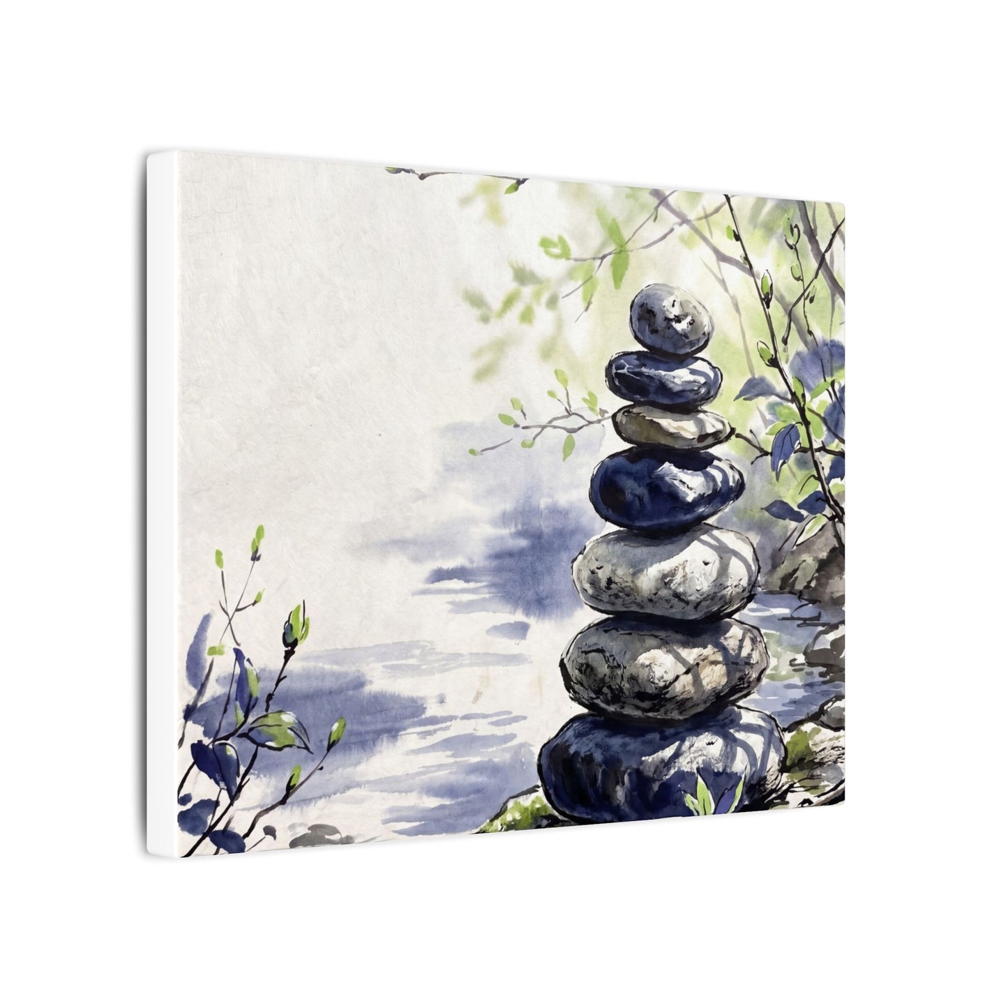 River Stones Sumi E Canvas Art | Serene Zen Art