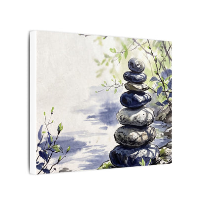 River Stones Sumi E Canvas Art | Serene Zen Art