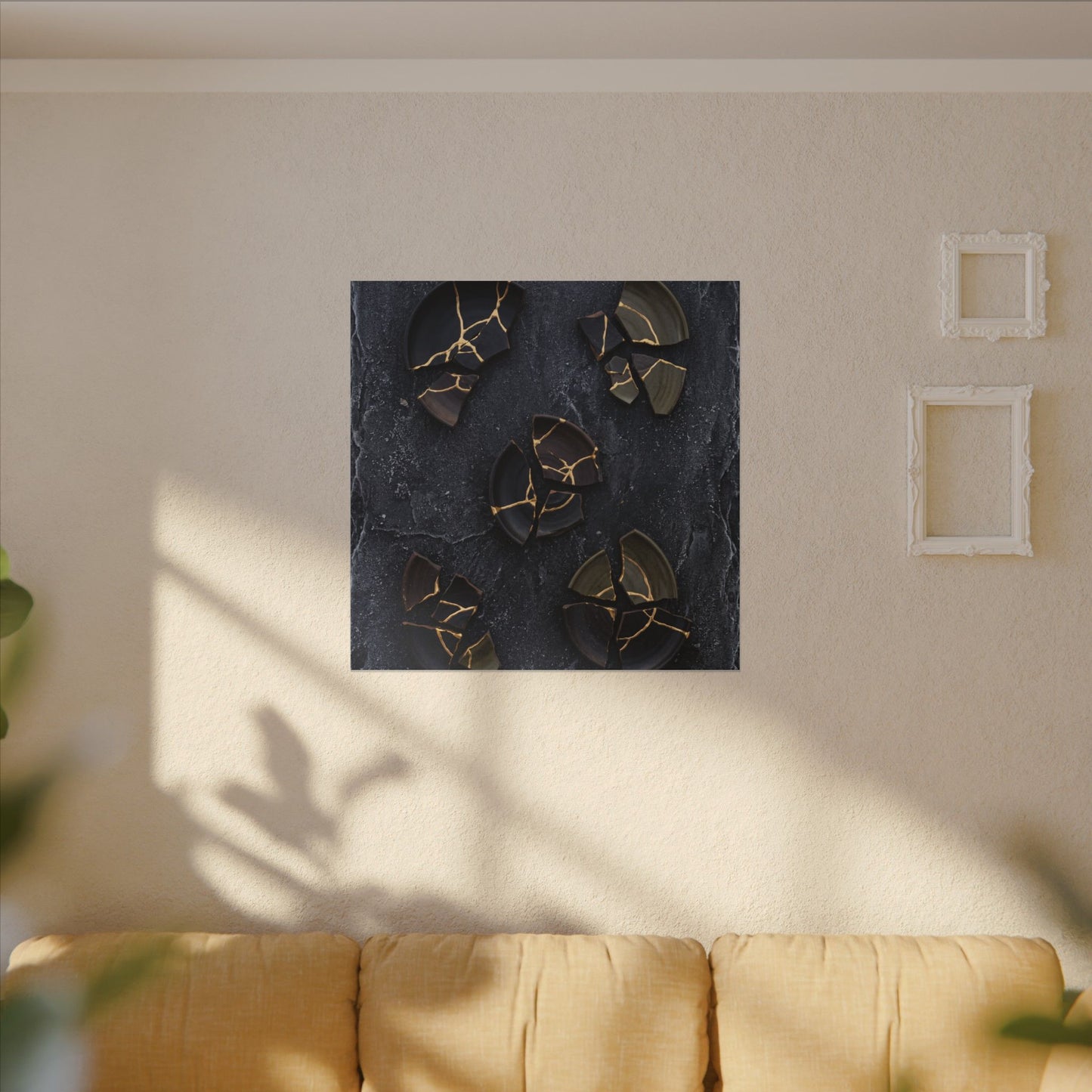 Broken Pottery Canvas Art | Winter Dark Japandi Shadow Zen Art