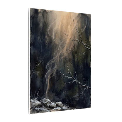 Incense Smoke Winter Canvas Art | Dark Japandi Moody Design