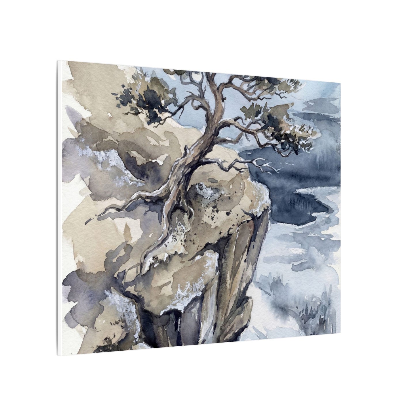 Pine Tree Canvas Art | Winter Japandi Watercolor Art