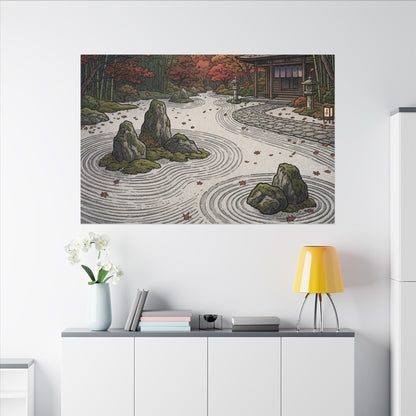 Autumn Rock Garden Ukiyo E Inspired Canvas Art | Peaceful Decor