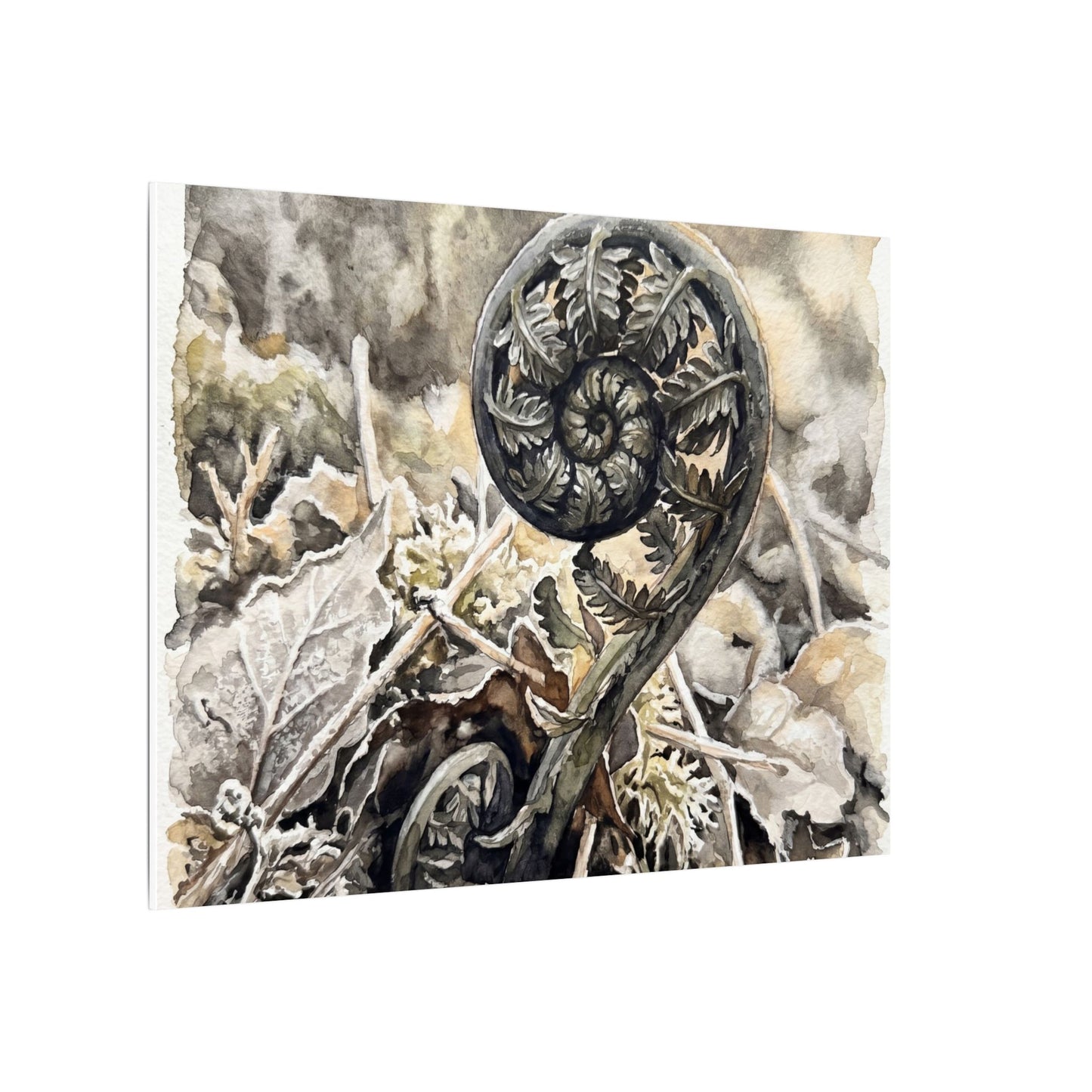 Japandi Fern Unfurling in Golden Hour | Watercolor Canvas Art