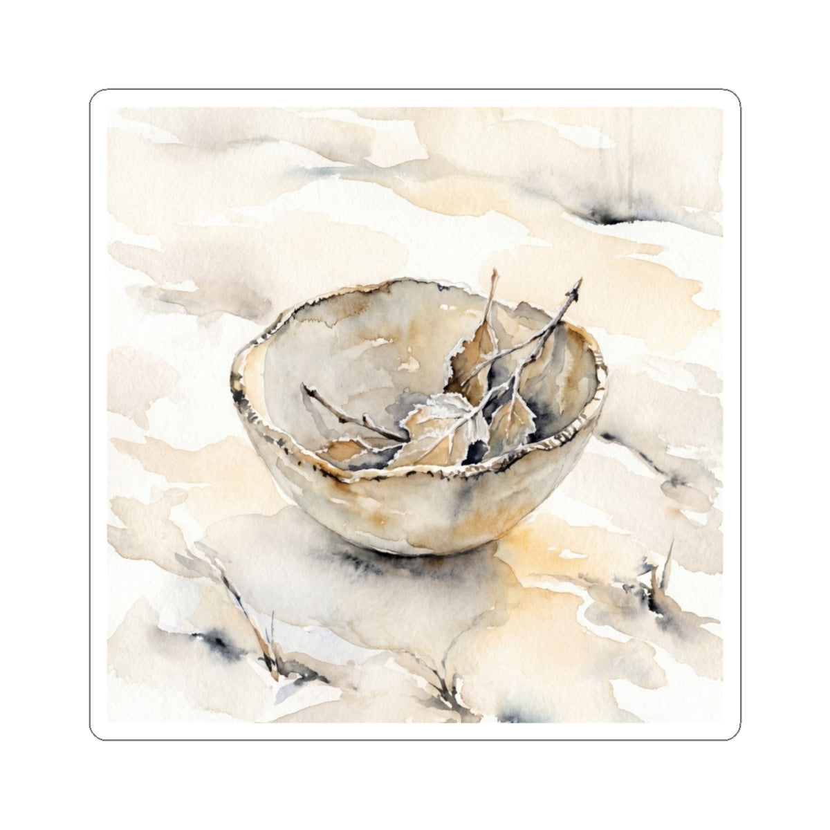 Winter Ceramic Bowl Watercolor Sticker | Earthy Decor Art Print