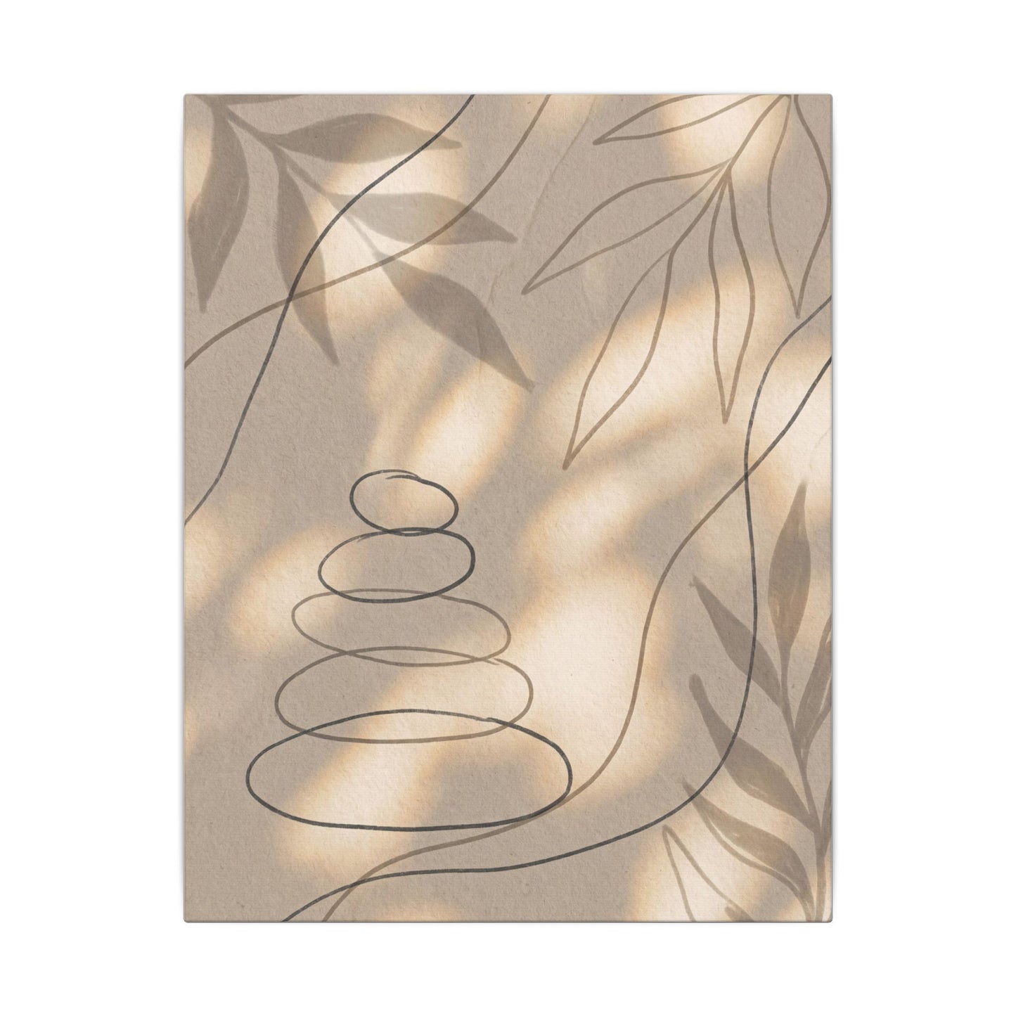 River Stones Minimal Line Canvas Art | Earthy Japandi Art