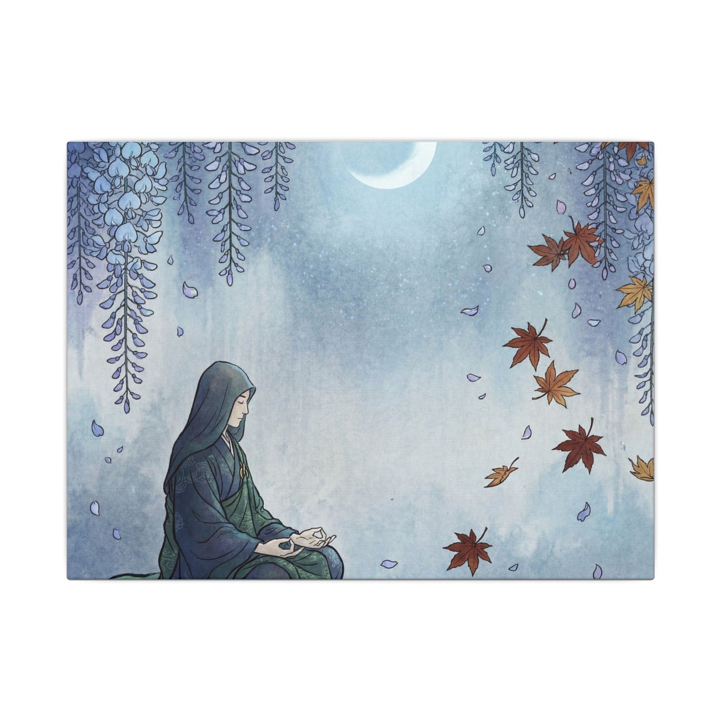Zen Wisteria in Moonlight | Ukiyo E Inspired Canvas Art