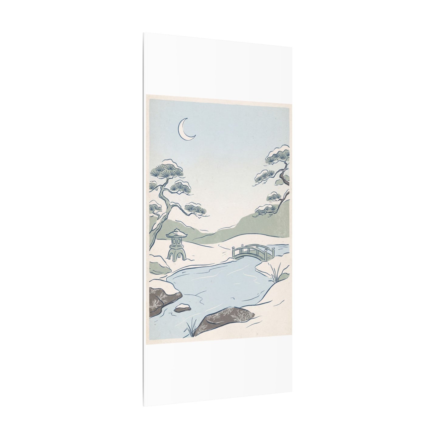 Japandi Moonlit Garden in Moonlight | Minimal Line Canvas Art
