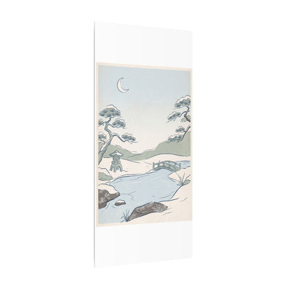 Japandi Moonlit Garden in Moonlight | Minimal Line Canvas Art