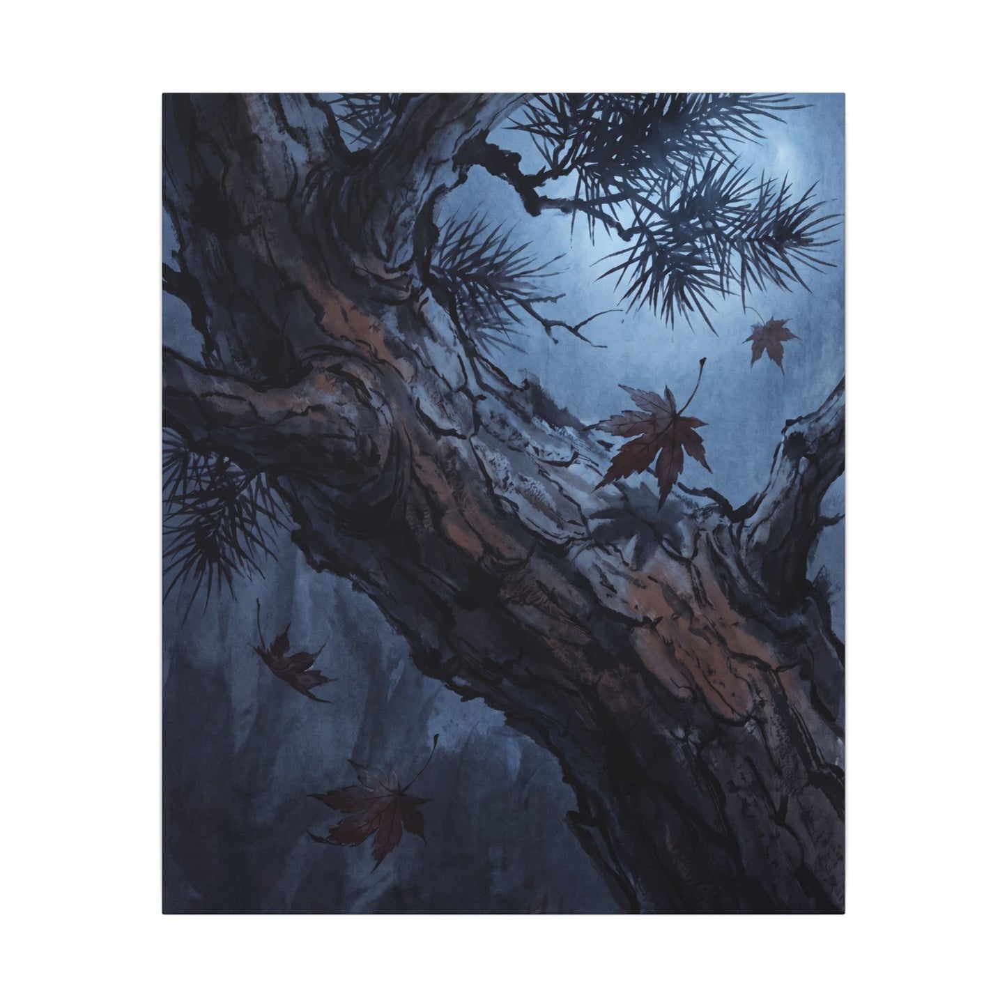 Atmospheric Pine Tree Canvas Art - Shadow Zen Dark Japandi