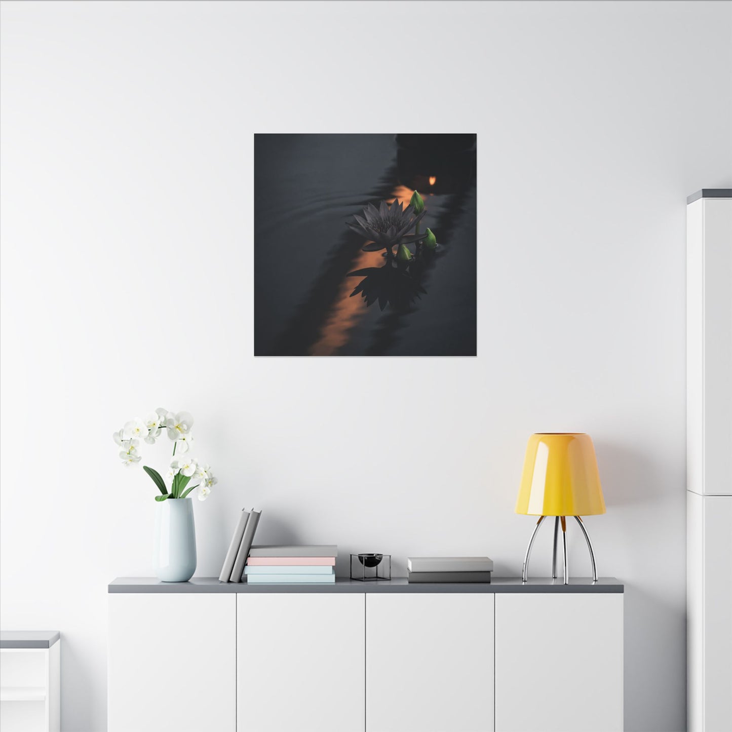 Seijaku Lotus Flower Canvas Art - Dark Japandi Shadow Zen