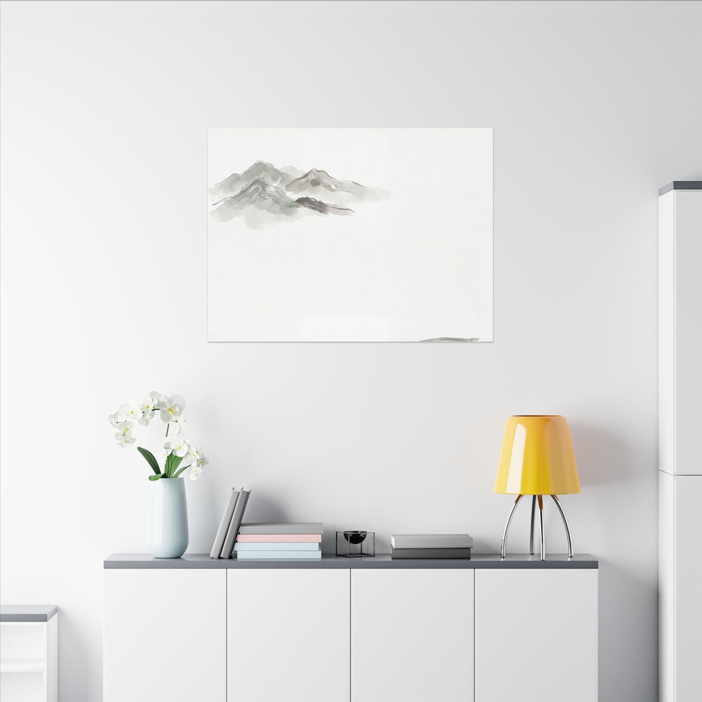 Winter Mountain Mist Minimal Line Canvas Art | Elegant Decor