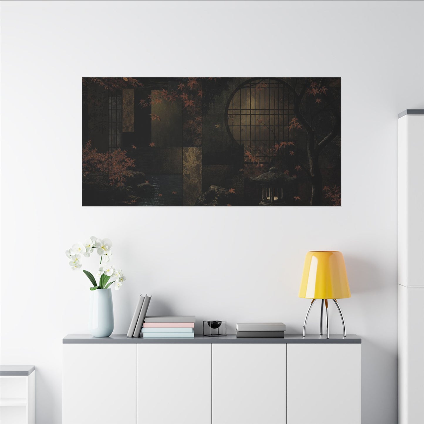 Moonlight Moonlit Garden Canvas Art - Dark Japandi Shibui