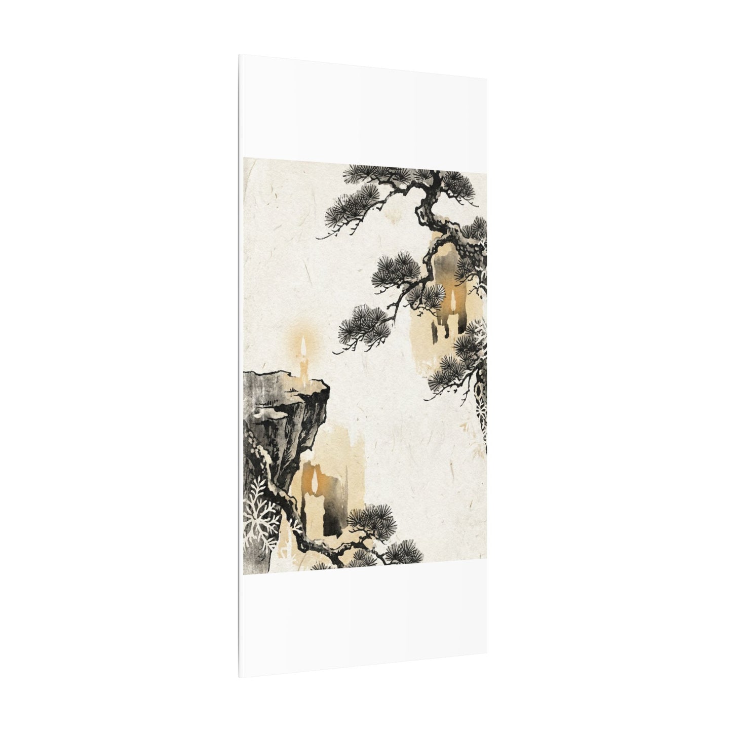 Japandi Pine Tree in Candlelight | Japanese Pattern Canvas Art
