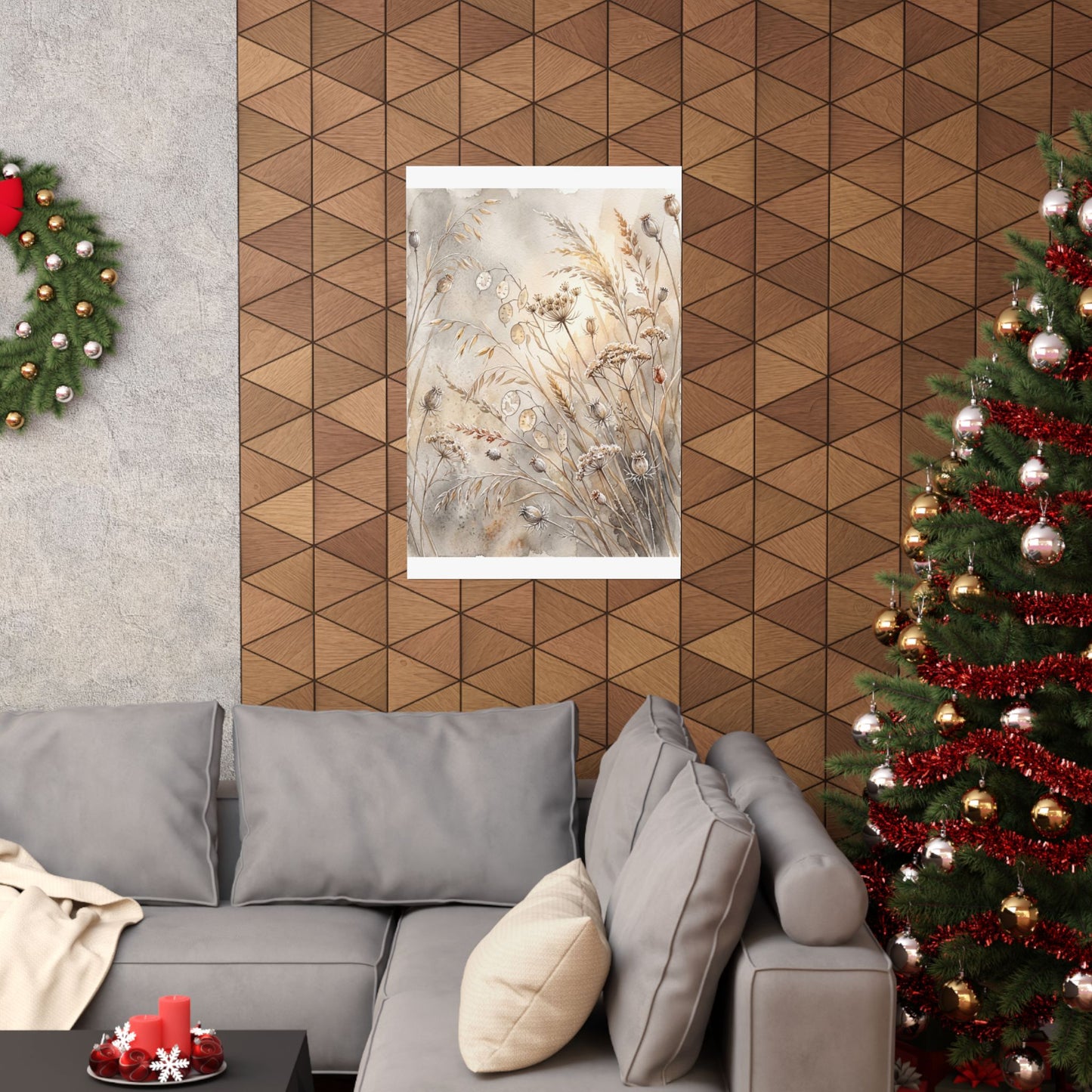 Dried Flowers Watercolor Wall Art Print | Neutral Japandi Art