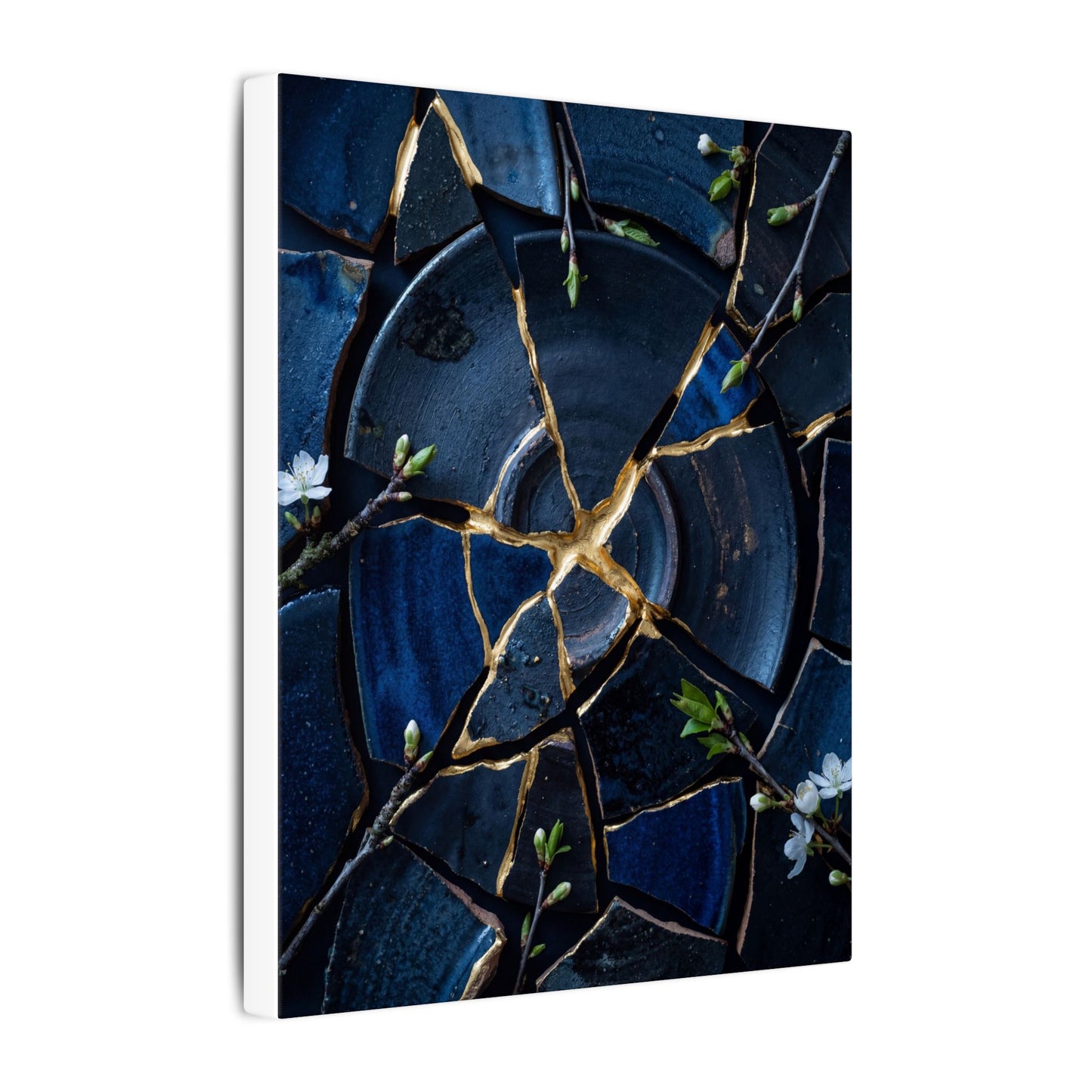 Moonlight Broken Pottery Canvas Art - Kintsugi Fukinsei