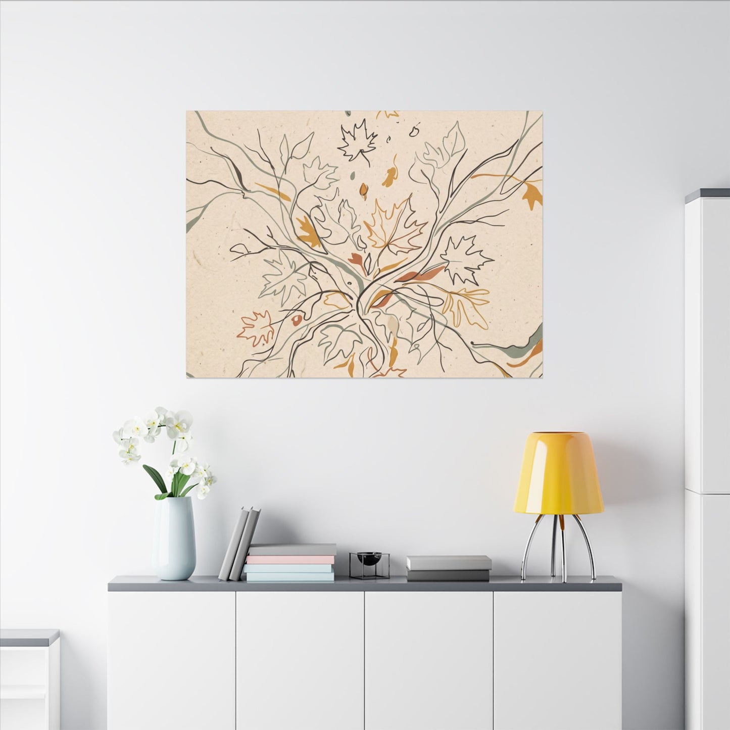 Warm Shadow Play Canvas Art - Minimal Line Japandi