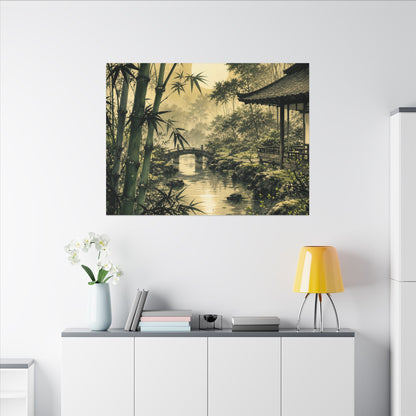 Moonlit Garden Sumi E Canvas Art | Calm Zen Art