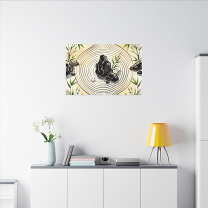 Zen Rock Garden in Golden Hour | Sumi E Canvas Art