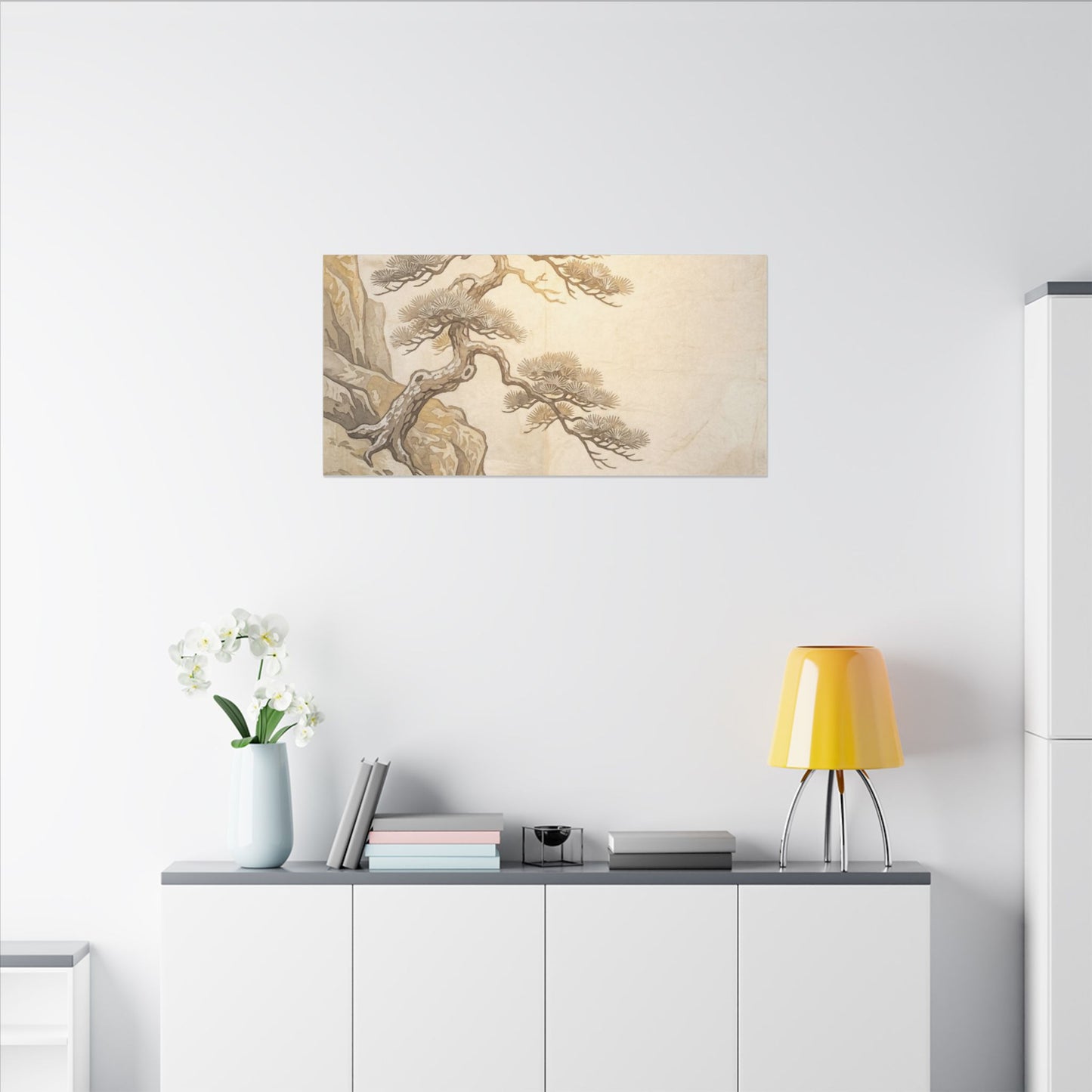 Winter Pine Tree Japanese Pattern Canvas Art | Elegant Decor
