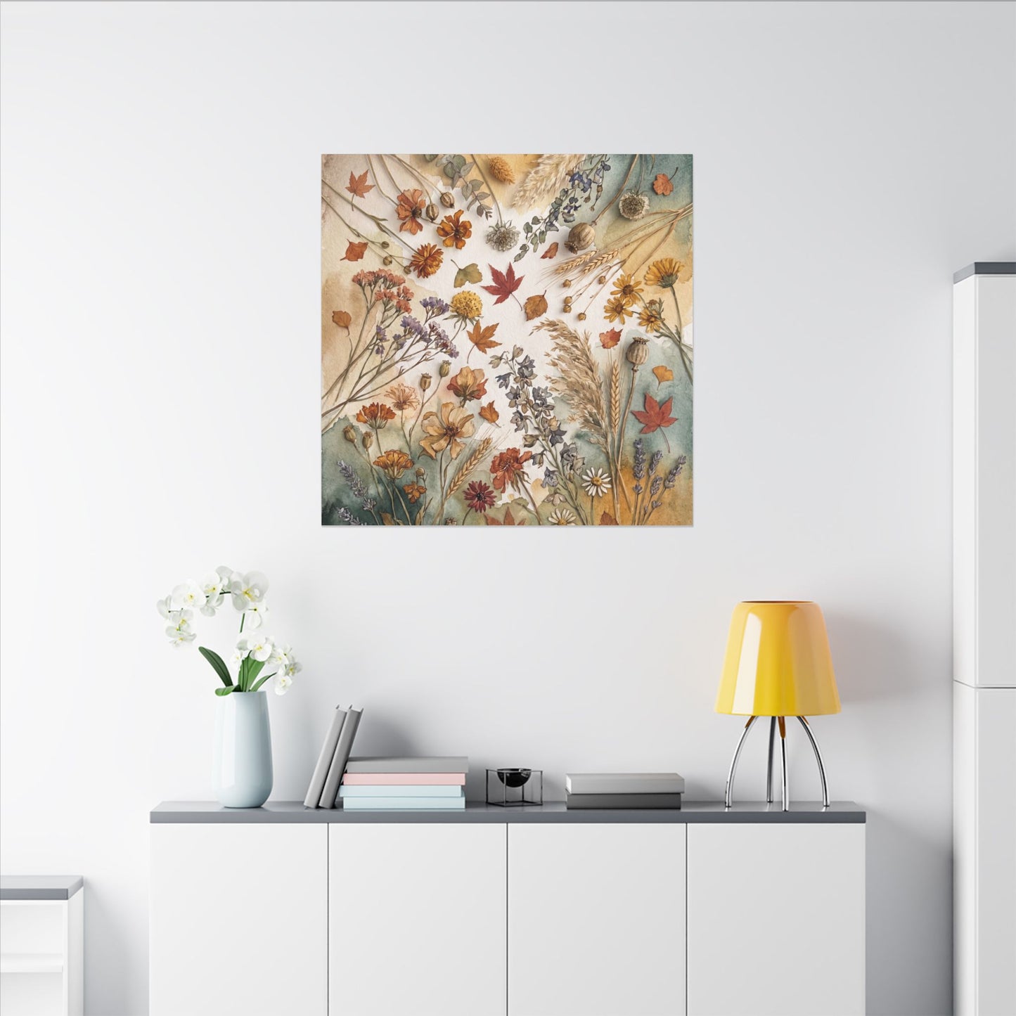 Dried Flowers Canvas Art | Autumn Japandi Watercolor Art