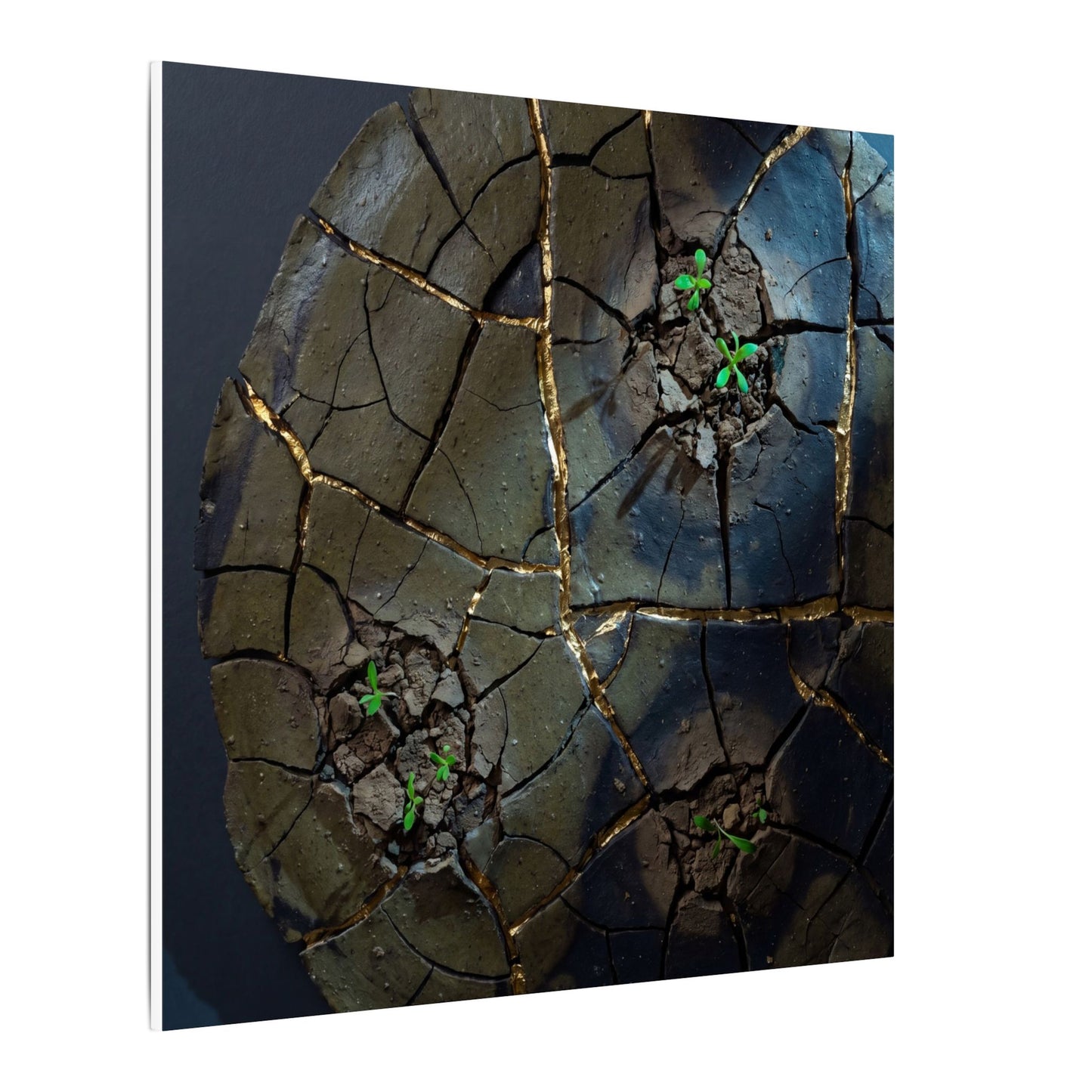 Dark Japandi Cracked Earth in Moonlight | Moody Minimal Canvas Art
